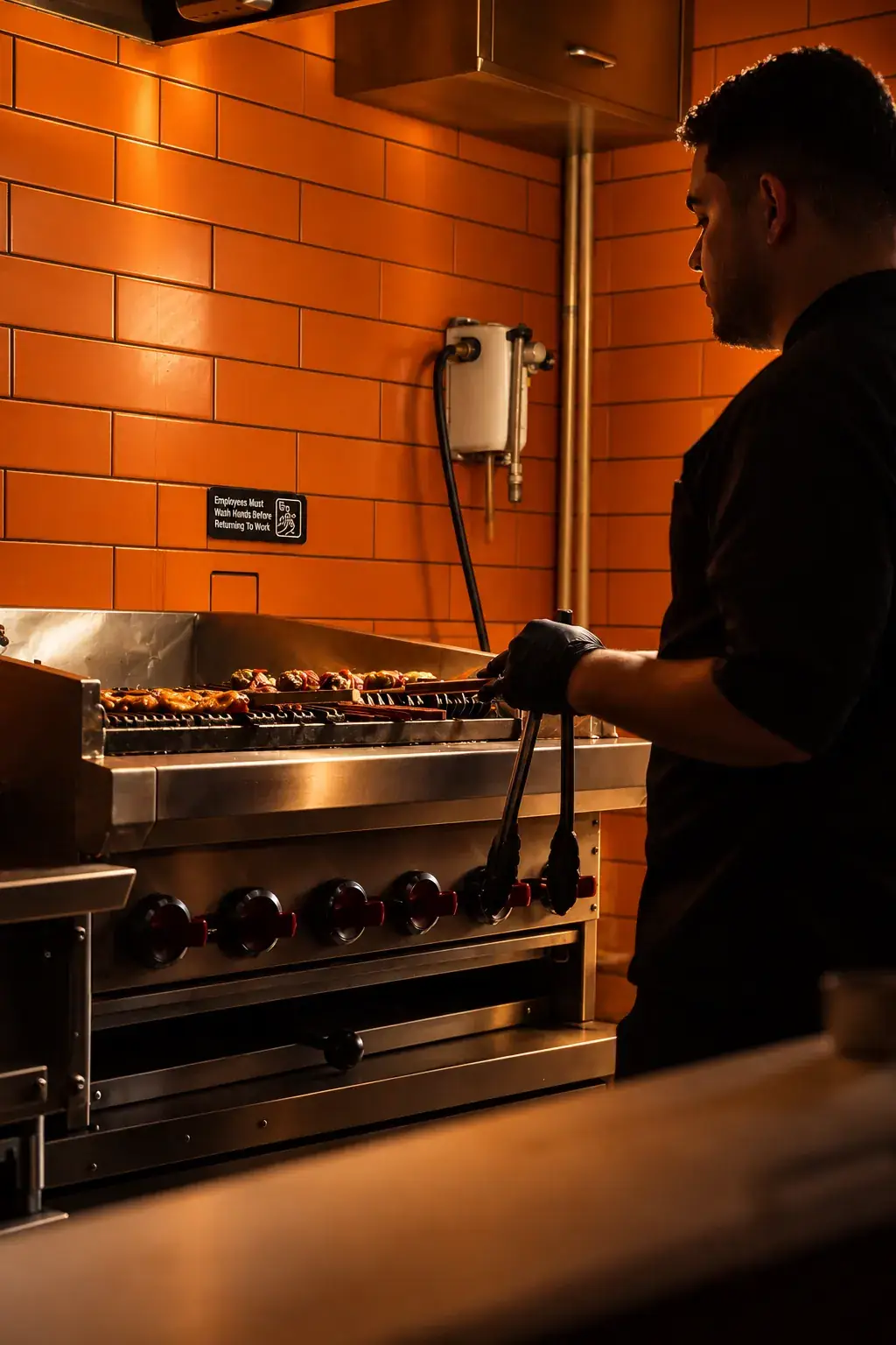 Chef at the charcoal grill at BACAR