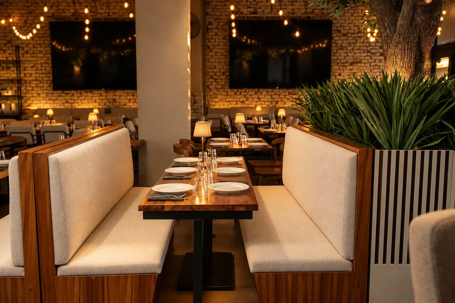 BACAR restaurant interior with greenery in Dania Beach FL