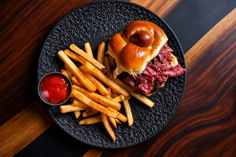 Kosher burger and fries at BACAR