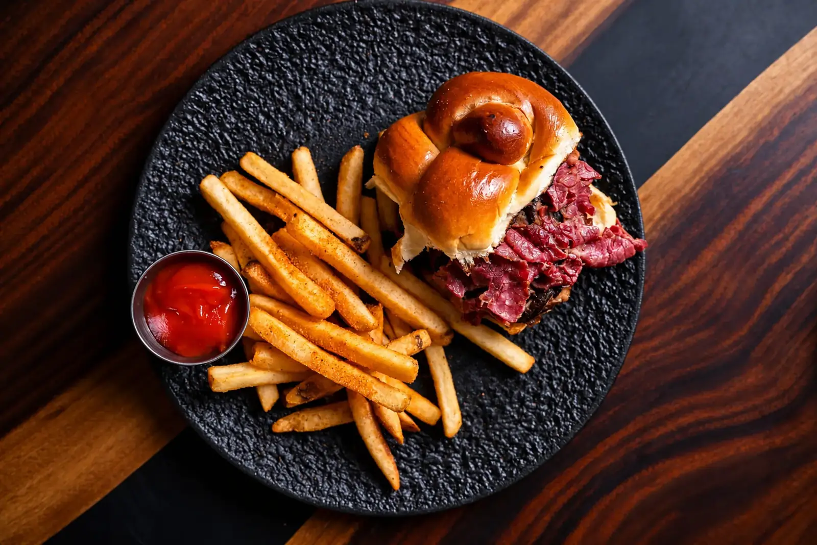 Kosher burger and fries at BACAR